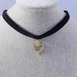 Zeshimb Gothic Black Velvet Choker Necklace Gold Cubic Zirconia Open Heart Collar Necklace Dainty Diamind Love Heart Choker Chain Necklace Cosplay Gifts Jewelry for Women Girls