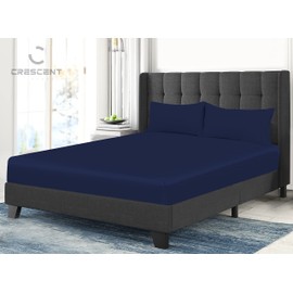 200 Thread Count Hotel Quality Bedding 100% Pure Egyptian Cotton Fitted Sheet - Stretches Up To 25cm Deep (Navy, Single: 90x190cm + 25cm Deep)