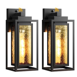 Dusk to Dawn Exterior Porch Light Fixture, Water Ripple Outdoor Wall Lantern Black, 2 Pack Sensor Outside Lantern Lamp, Waterproof Wall Sconce Light, Outside Mount Lamp for Doorway(Bulb Included)