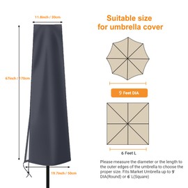 Dafire Patio Umbrella Cover for 7FT to 9FT Parasols - 1.7m Dark Gray 420D Oxford Fabric Waterproof Market Umbrella With Zip - For Outdoor Umbrellas With Rod