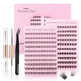 Glowing Win Glowing Win DIY Lash Extension Kit Cluster Lashes Set with Lash Bond Seal and Applicator Mix 2 Packs Individual Eyelashes Natural Look Wispy Manga False Eyelashes Individual Mix8-16mm