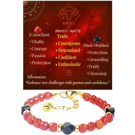Ayriwoyi Aries Zodiac Bracelet for Women Carnelian Black Obsidian Healing Stone Beaded Bracelet Constellation Horoscope Jewelry Gifts for Women
