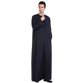 Men's Muslim Clothes Cloth Cover Button Durable Kaftan Robe Dubai Long Gown Ethnic Clothes,1pc Soft Robe - StlyeD Black