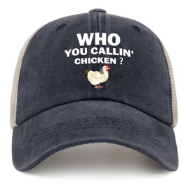 BATH BEES WHO You Callin' Chicken Hat Trucker Hat Women Trendy Mesh Hats for Summer Navy Blue