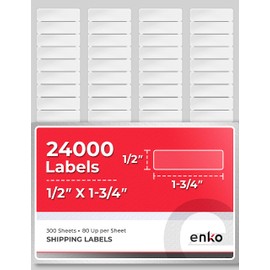 enKo 24000 Labels, 1/2 x 1-3/4 inches - White - Address, Mailing, Shipping and Barcode Blank Labels for Laser and Inkjet Printers