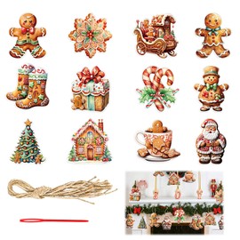 24-Piece Christmas Paper Ornaments Set, Christmas Hanging Pendants for Christmas Decor with Lanyard, Gingerbread Man and Christmas Tree Decorations, DIY Crafts for Festive Holiday Decor
