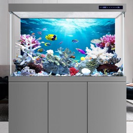 AWERT 48x20 inches Underwater World Fish Tank Background Undersea Theme Aquarium Background Polyester Colorful Coral Tropical Fish Tank Background