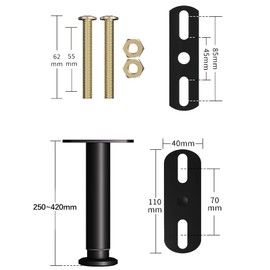 KOVNISE 4Pcs Adjustable Height Bed Support Legs, Replacement with Linking Tabs, for Bed Frame/Bed Center Slat/Furniture, Heavy Duty Metal Bed Slats Support Legs (250mm-420mm)