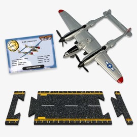 Hot Wings Planes P-38 Lightning with Connectible Runway Die Cast Plane, Grey Die Cast Plane in Aviation Museums Nationwide