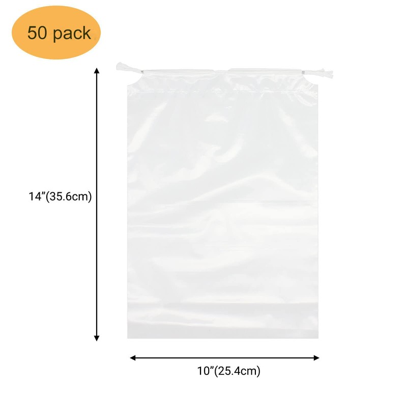 Belinlen 50 Pack 10x14 inch Plastic Travel Drawstring Bags Transparent