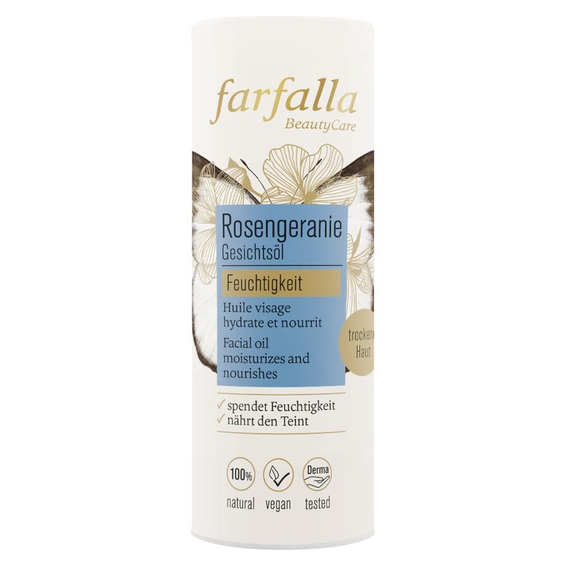 farfalla Rose Geranium Facial Oil Moisture 100% Certified Natural Cosmetics