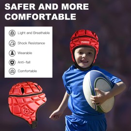 TIAXU TIAXU Rugby Helmet - Soft Padded Headgear 7v7 Flag Football Headguard Soccer Goalkeeper Adjustable Scrum Cap Wrestling Hockey Lacrosse Special Needs Head Protection for Youth Kids Child Adult