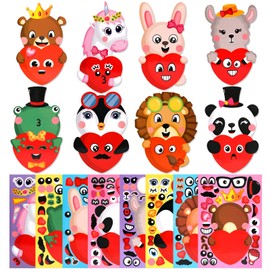 HOWAF Valentine's Day DIY Stickers 24 Sheets Valentine’s Day Make-a-face Stickers for Kids, Make Your Own Animal Stickers for Valentine's Day Party Favors