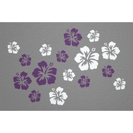 WANDfee Wall Tattoo Hibiscus Flowers Hibiscus Flowers Choice of Colours Wall Sticker Tile Stickers White Purple