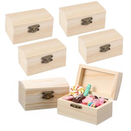 ARCPNRT Small Wooden Treasure Chest, Mini Wooden Treasure Chest, Rectangular Wooden Treasure Chest with Metal Folding Closure, Suitable for Storage, Pack of 6