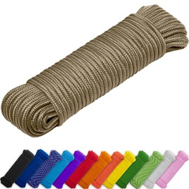 TECEUM Rope – 90 Feet x 1/4 Inch (7mm) – Coyote Brown – Strong All-Purpose Utility Rope – Camping, Crafting, Flag Pole, Indoor & Outdoor – Polypropylene Nylon Poly Lightweight Diamond Braided Cord