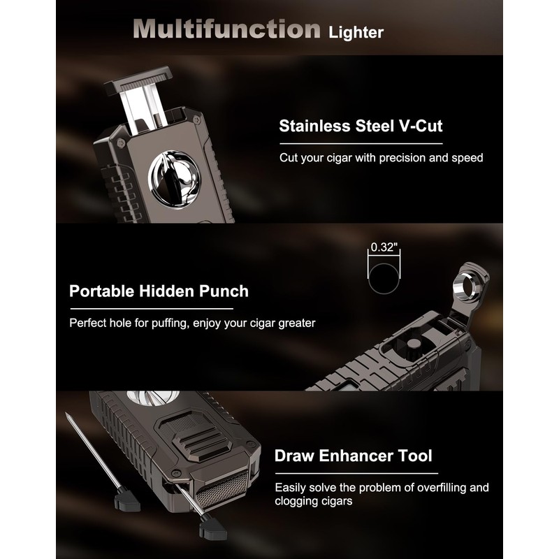 5-in-1 Multi-Functional Torch Lighter, Cutter and Punch, Needle, Holder, Luxury