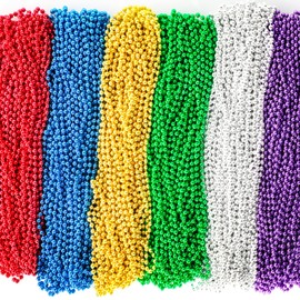 Garma 144 Pcs Mardi Gras Beads Bulk, 33 Inch 7mm Assorted Colors Carnival Beaded Necklaces For Mardi Gras Festivals, Mardi Gras Parades, Night Club Dress-up Events Party Costume