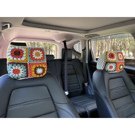 YDMZZB 2 Pcs Universal Car Headrest Cover Soft Car Seat Head Rest Cover Protector Crochet Head Rest Coverings for Cars Truck Auto (Rainbow Sunflower)