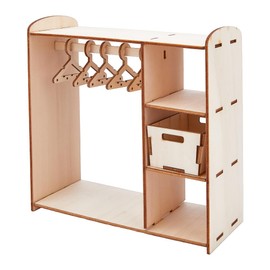 SUPERFINDINGS Assembled Wooden Doll's Wardrobe 18 x 8 x 17.8 cm Doll's House Wardrobe with 2 Miniature Drawers and 8 Small Hangers Dollhouse Furniture Accessories