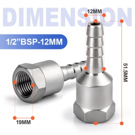 Bwintech Pack of 10 Stainless Steel Hose Fittings, 1/2 Inch BSP Female Thread x 12 mm Hose Connector with 10 Pieces Clamps