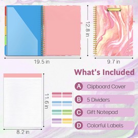 Sooez Clipboard with Refillable Notepad, Clipboard Folder with 10 Storage Pockets for Letter Size, Spiral Clipboard Notebook, Cute Portfolio for School Office Nursing