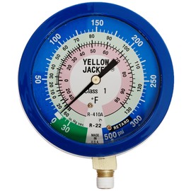 Yellow Jacket 49516 3-1/2" L/F (Degrees F) Blue Compound Gauge, 30", 0-300 psi, R-22/410A