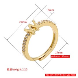 LKingel Gold Initial Rings for Women Dainty Adjustable Open Rings Stackable Capital Letters Rings Shiny Zirconia Rings Jewelry Present(C)