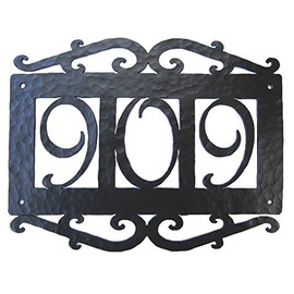 Spanish Mediterranean Hammered Wrought Iron Address Plaque APH13 (Black)