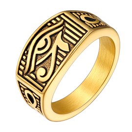 PROSTEEL Gold Egypt Eye of Horus Ring Size 7 Protection Egyptian Jewelry Chunky Rings for Men
