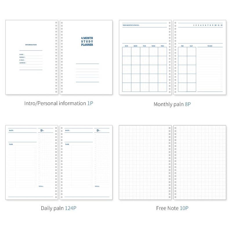 Monolike Checkers 4 Month Study Planner, Red Line - Academic