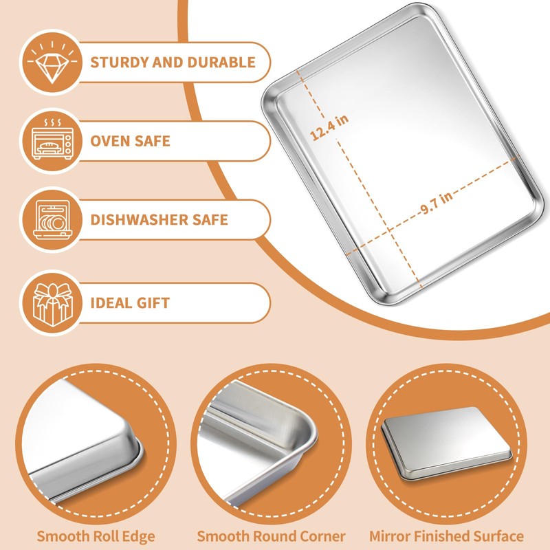 Stainless Steel Baking Sheet Set of 2, Deedro Cookie Sheet