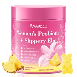 MEENCCD Her Juicy Feminine Probiotics Gummies with Slippery Elm & Lactobacillus Blend, Supports pH Balance, Gut Health & Immune Function, Promotes Vaginal Wellness, Pineapple Flavor, 60 Count