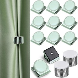 Yaocom 10 Pcs Curtain Magnets Closure Clips, Plus Size Magnetic Curtain Clips Metal Magnets for Indoor Outdoor Curtains Prevent Light Leaking for Patio, Mosquito, Cabana, Gazebo (Light Green)