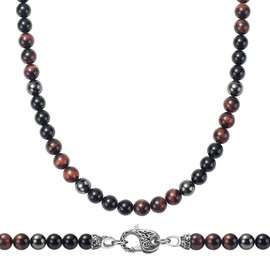 WESTMIAJW Mens Hematite Red Tiger Eye Onyx Beads Beaded Necklace Chain Natural Gemstones Jewellery 50cm