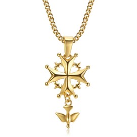 BOBIJOO JEWELRY - Pendant Necklace Woman Child Cross Huguenote Protestant Steel Gold Plated Alloy Chain, Metal