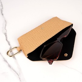 Linkidea Extra Large Sunglasses Pouch Case with Hook, Vegan Leather Sunspecs Organizer Soft Bag Compatible with RayBan RB3647N RB2197 RB0360S