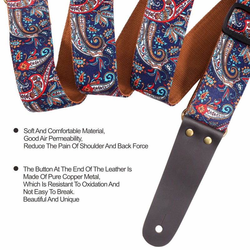 Nefelibata Guitar Strap, Cotton Print Guitar Straps with Head Cowhide