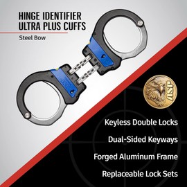 ASP Identifier Ultra Plus Hinged Handcuffs, Double-Locking Colored Handcuffs, Forged Aluminum Cuffs, Police and Law Enforcement Gear, Security Guard Equipment, Blue