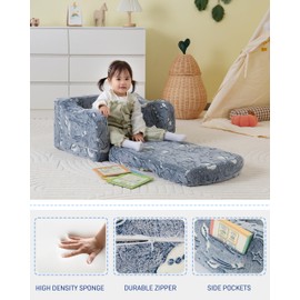 Thick Comfy Toddler Chair and Couch for Kids,2-in-1 Soft Plush Fold Out Sofa for Children,Convertible Couch to Lounger for Toddler