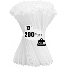 Zip Wire Ties 12 Inch Cable Zip Ties 200 Pack Tie Wraps with 70 Pounds Tensile Strength, Self-Locking Cable Ties, UV Resistant Thick Nylon Wire Ties for Indoor and Outdoor White