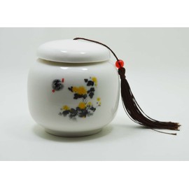 Palmetto Housewares Ceramic Tea Canister 8.2x8.3cm, Artistic Tea Caddy, Tea-leaf Ceramic Can With Painting (Chrysanthemum)