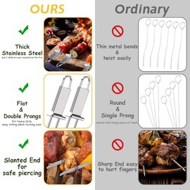 Lallisa Kabob Skewers - Metal BBQ Skewer Sticks with Push Bar for Meat, Chicken, Vegetable & Fruit (12 Pieces)