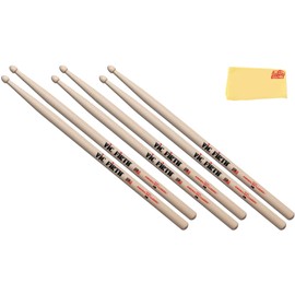 Vic Firth American Classic 2B Drumsticks - 3-Pack Bundle with Austin Bazaar Polishing Cloth