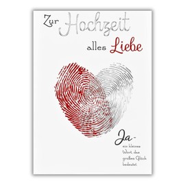 Perleberg - Unique wedding card with thumb prints, beautiful heart card, 11.6 x 16.6 cm, for wedding envelope in red, high-quality & special wedding cards, white, 7910032-2
