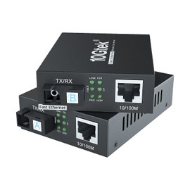 a Pair of Fast Ethernet Media Converters, 10/100Mbps Bi-Directional Single-Mode SC Fiber, up to 20km, 10/100Base-TX to 100Base-FX