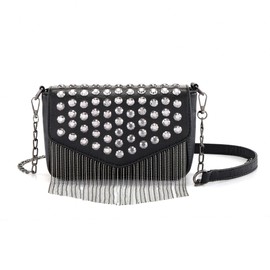 Ayliss Women Crossbody Handbag Purse Small Rivets Studded Tassel Shoulder Bag Clutch Gothic Punk Rock Party Funky Bag (Rectangle Black)