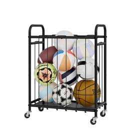 StorageWorks Ball Storage with Wheels, Garage Sports Equipment Organizer with Hooks, Balls Organizer for Basketball, Football, Volleyball
