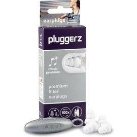 Pluggerz earplugs Music Premium Doppelpack professionelle Ohrstöpsel mit Spezial-Filter für Geräuschunterdrückung, für perfekten Musikgenuss, aus weichem Silikon, über 100mal wiederverwendbar