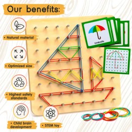 Tabla Geoboard De Madera Montessori Para Niños 3-5 Años                                                                                               